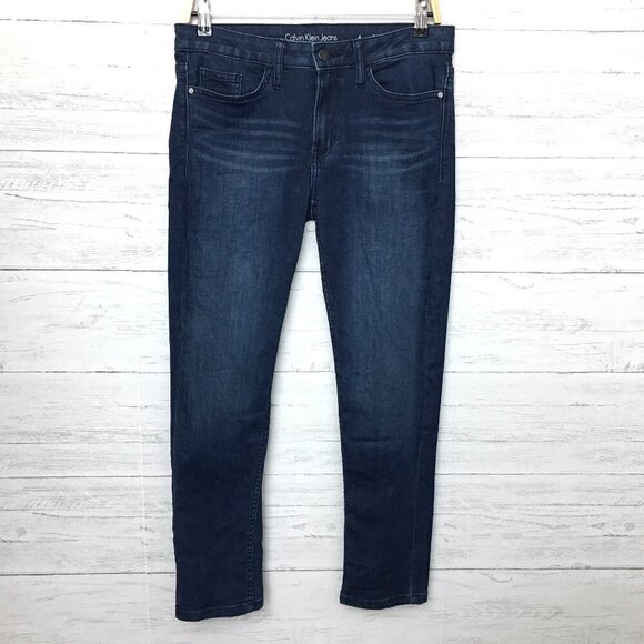 Calvin Klein Jeans Women's Slim Boyfriend Dark Wash Stretch size 4 length 28" - Picture 1 of 10